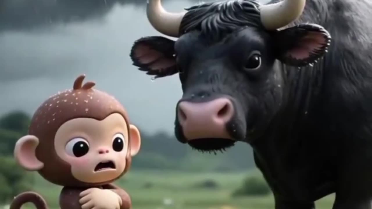 🌧️ “The Little Monkey and the Little Cow in the Rain”