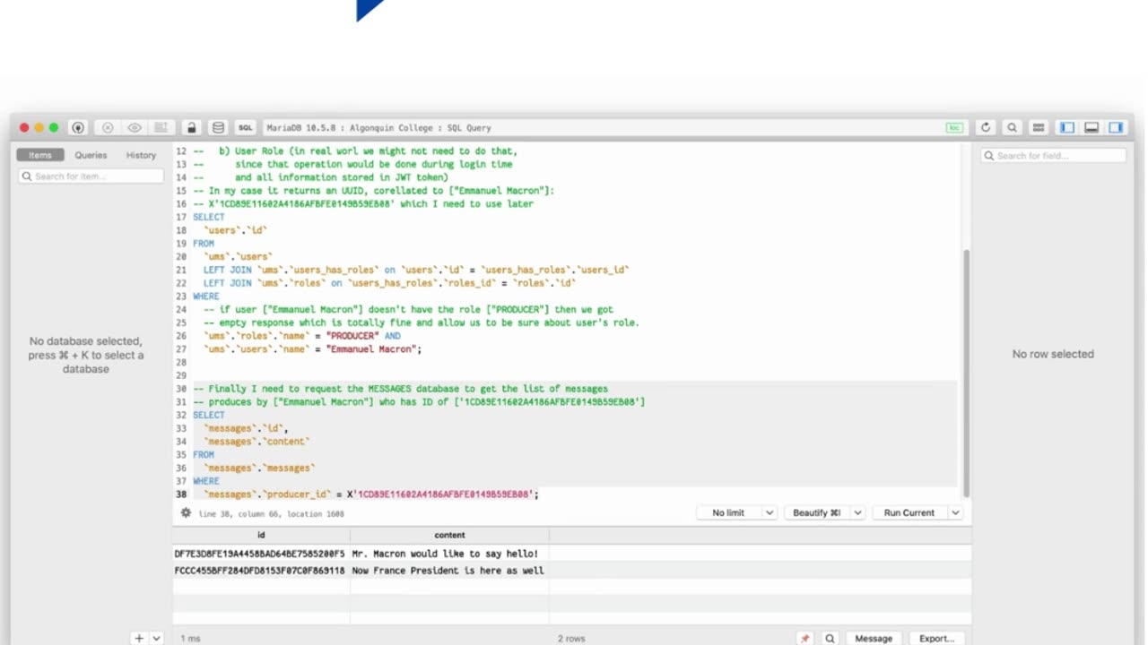 Student Work (SQL) | CST8277 Assignment 1 SQL Script Output Snap | Algonquin College