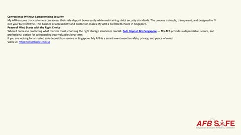 Safe Deposit Box Singapore — My AFB: Secure Storage You Can Trust