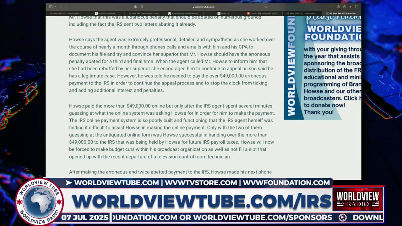IRS Slaps $49,000 Fine on Worldview Tube