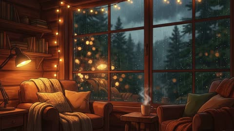 Cozy Rain Cabin LoFi • Relaxing Study & Sleep Music • Calm Anime Ambience (1 Hour)