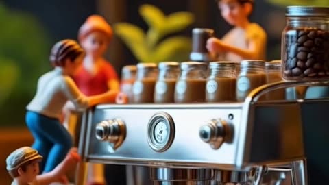 a miniature figurine of a coffee machine and people