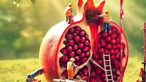 Hard at work in a world of giants_ Miniature workers harvesting and preparing