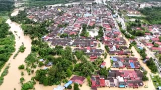 Drone view shows severe floods as 15,000 displaced in Malaysia