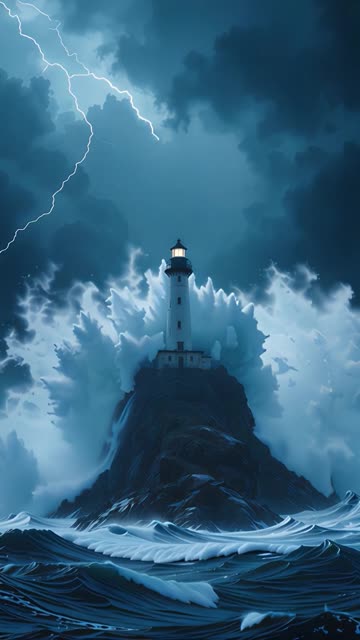 Lighthouse In An Electrical Storm In Slow Motion