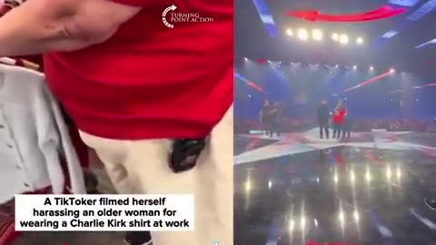Target grandma harassed for wearing a kirkoHOAX T- shirt is now on the big stage at TPUSA