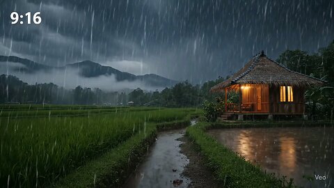 Cinematic Rainfall in a Quiet Rice Village #CinematicRain #IndoVillage #PeacefulStorm