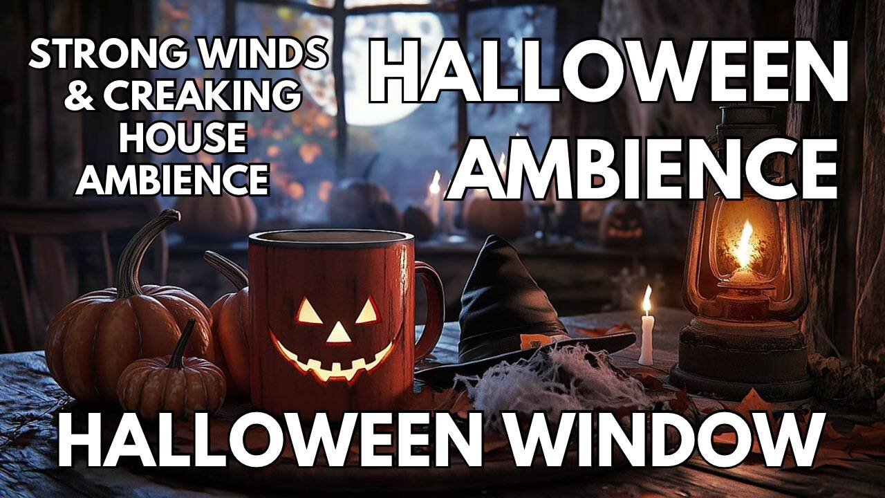 🎃 Halloween Window Ambience | Creaking House, Nightlife, Owls, Wolves & Howling Wind | Horror 4K ASMR