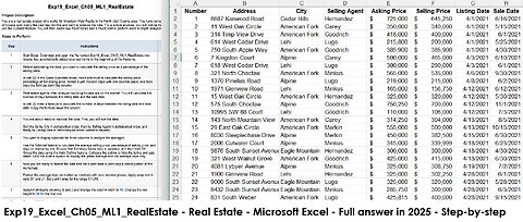 Exp19_Excel_Ch05_ML1_RealEstate - Real Estate - Microsoft Excel - Full answer in 2025