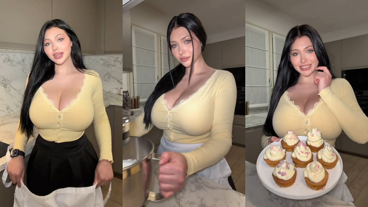 Cooking vanilla cupcakes with Romanian model Andreea Mares aka Blackwidof