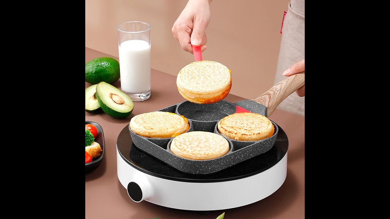 Non-stick Egg Frying Pan, with Thermo-Triangle Indicator, Wood Handle, for Pancake, Omelette, Egg