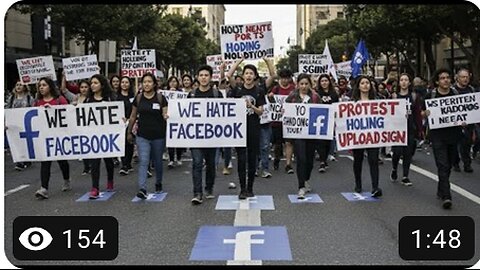 Protester saying We Hate Facebook and Step On The Facebook logo On the road
