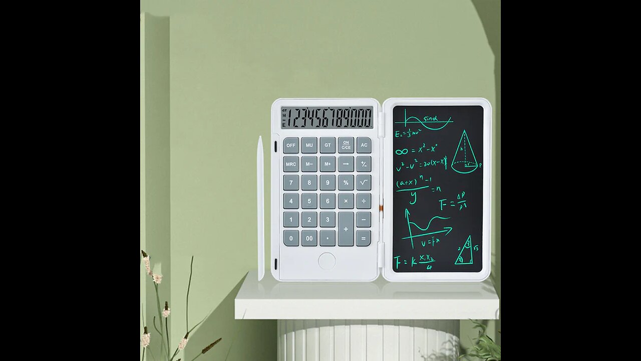 2-in-1 Portable Foldable 10-Digit LCD Display Calculator with 6-Inch Erasable Writing Tablet