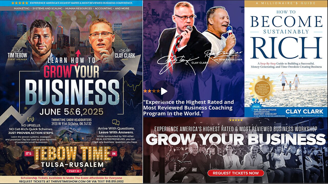 Tim Tebow | Join Tim Tebow At Clay Clark's June 5-6 Business Growth Conference | Request Tickets Via Text 918-851-0102 & ThrivetimeShow.com + Learn Branding, Marketing, Sales, Finance, Workflow Design, Systems, etc.