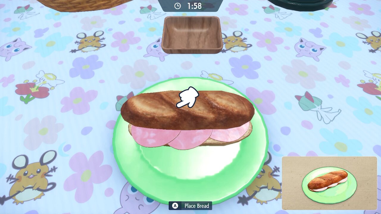 Pokémon Scarlet making a sandwich.