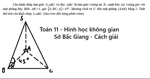 Sở Bắc Giang: Cho hình chóp tam giác .S ABC có đáy ABC là tam giác vuông tại B , cạnh bên SA vuông
