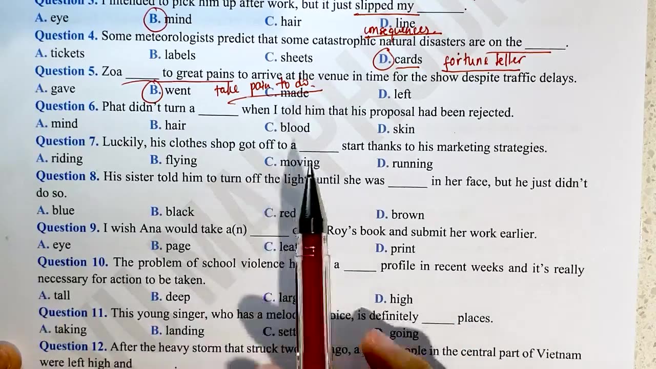 1 Bộ câu hỏi IDIOMs trọng tâm dễ trúng tủ Buổi 1