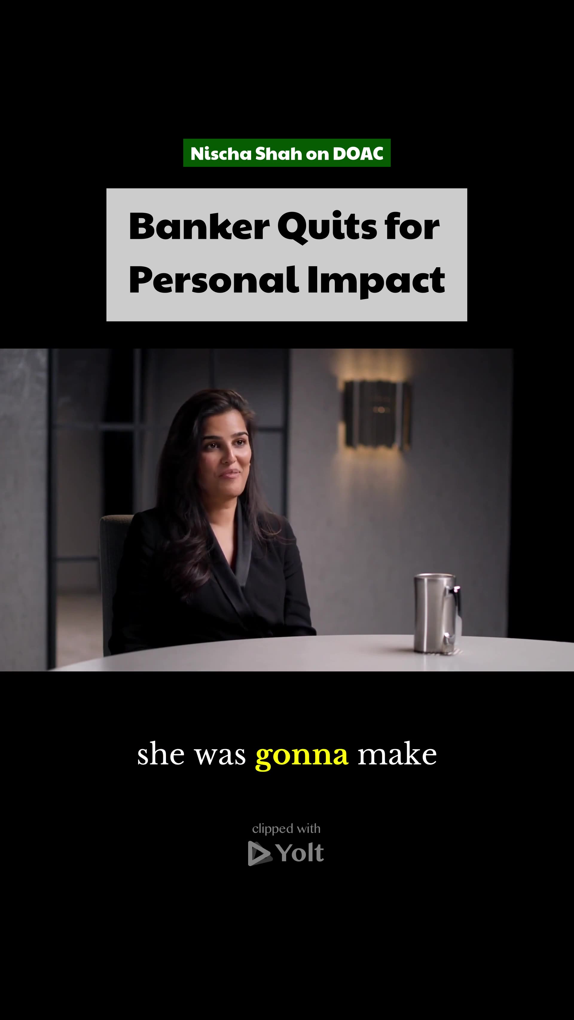 Banking Bonus? I Quit. - Nischa Shah on DOAC #careerchange #banking #impact #uncertainty
