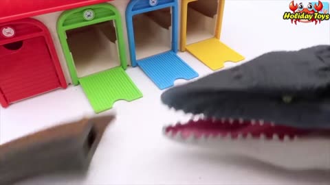 Megalodon Eats Eggs in Blue and Yellow Boxes
