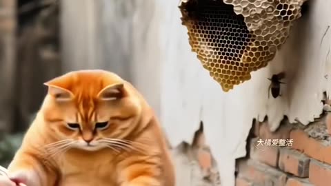 Orange Cat eats bees