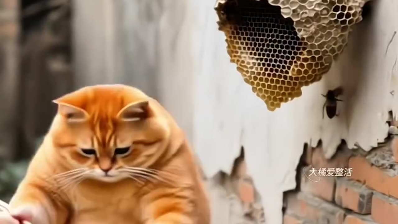 Orange Cat eats bees