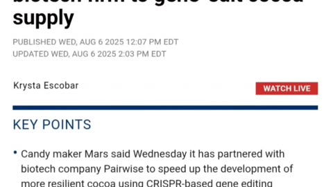 Candy Giant MARS partners with BIOTECH firm to Gene alter the COCOA SUPPLY with Eden's LivingTV