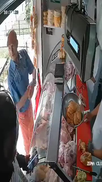 Kills the butcher then is disarmed and beaten by other butcher - Columbia