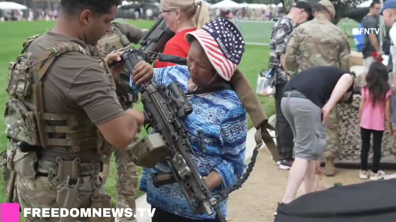 Its getting started in D.C. as attendees are posing with weapons and tanks ahead of the parade.
