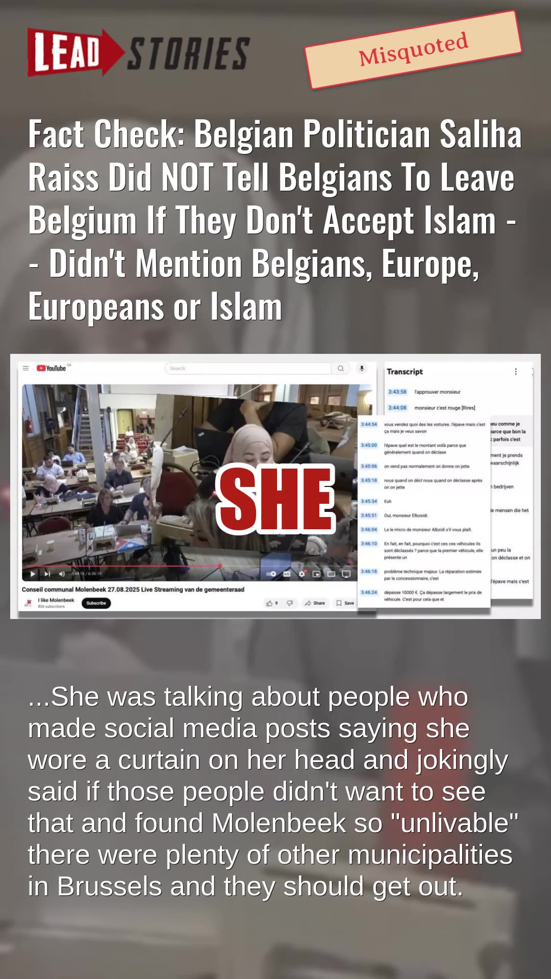 Fact Check: Saliha Raiss Did NOT Tell Belgians To Leave Belgium If They Dont Accept Islam