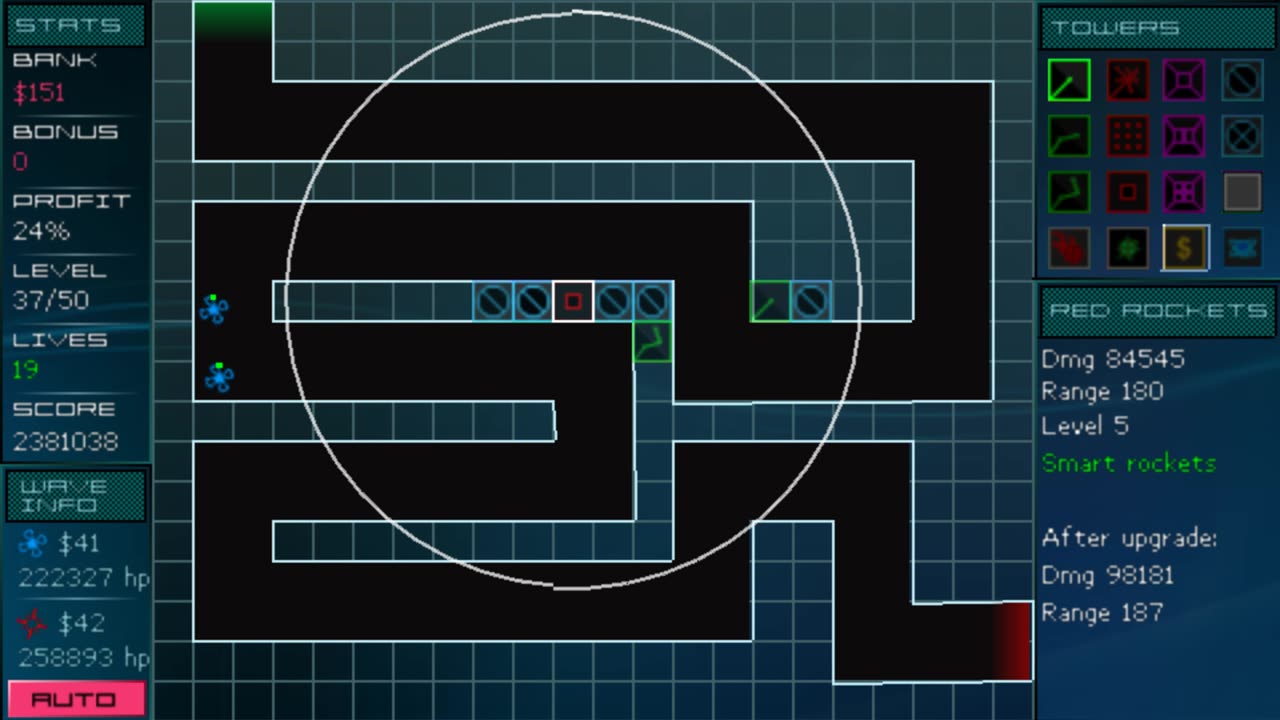 Vector TD: map BEGINNER: SWITCH BACK. Tower defense, playing PSP on Linux, through Lutris - PPSSPP