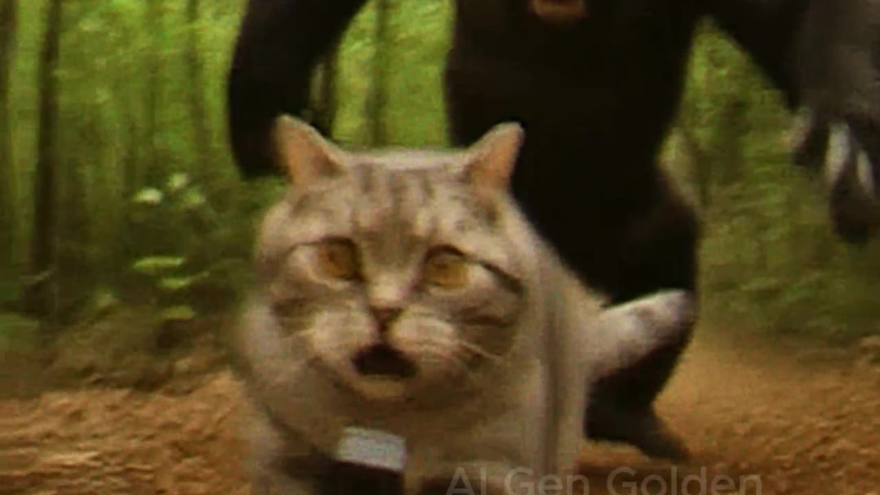 Cute Cat Running for Its Life from a Roaring Gorilla!