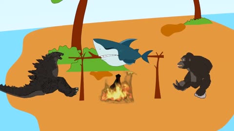 Godzilla, King Kong vs Shark | Funny Shark Cartoon Movie Animation