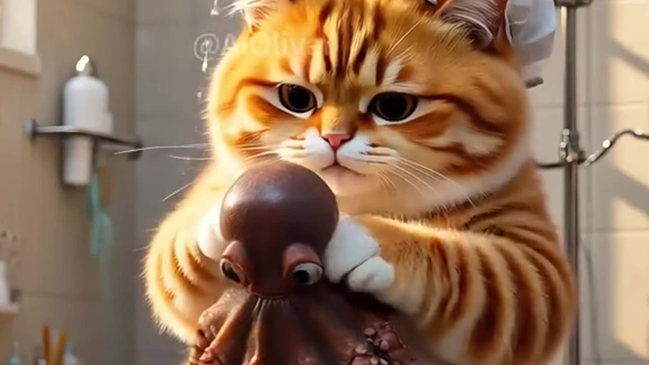 Chef Cat cooking delicious octopus meal🤤🍲