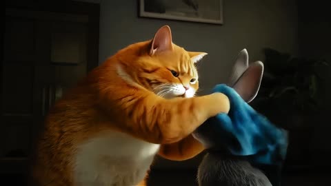 Sweet cat and rabbits