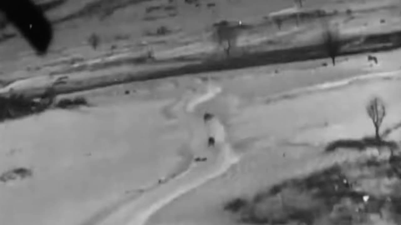 F-86 Sabre gun camera strafing ground targets in North Korea in 1951