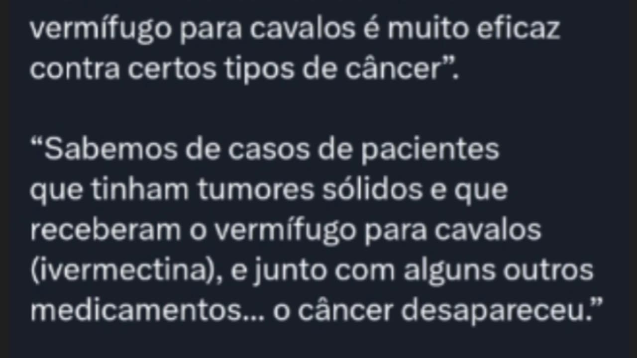 A ivermectina, também conhecida como "vermífugo para cavalos", não só foi comprovada como um tratamento eficaz para a COVID, mas agora também está mostrando profundas propriedades anticâncer.