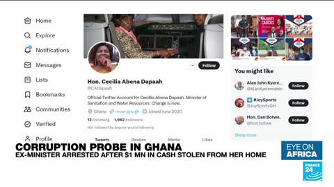 Ex-Ghana minister arrested after $1 mn in cash stolen from her home • FRANCE 24 English