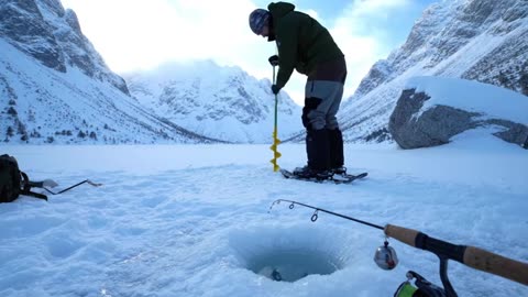 Solo Ice Fishing – Off Grid Camping & Wild Trout Catch & Cook