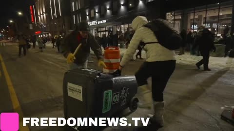 ICE Protesters holding Noise Demo erect barricades outside of a hotel where they