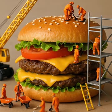 Mini Workers and the Giant Burger! #shorts #AIshorts #MiniWorkers #klingai #midjourney