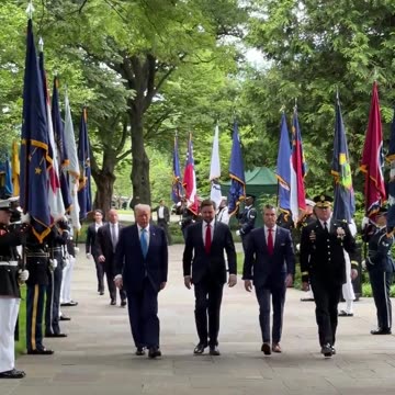 President Donald J. Trump, Vice President JD Vance and Pete Hegseth arrive at Arlington National Cemetery!