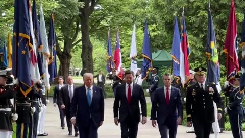 President Donald J. Trump, Vice President JD Vance and Pete Hegseth arrive at Arlington National Cemetery!