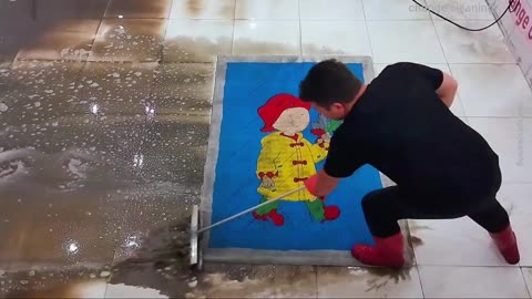 Famous character heavily flooded carpet washing ASMR