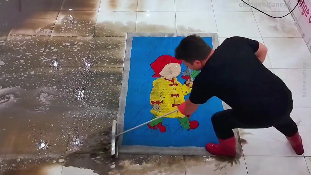 Famous character heavily flooded carpet washing ASMR
