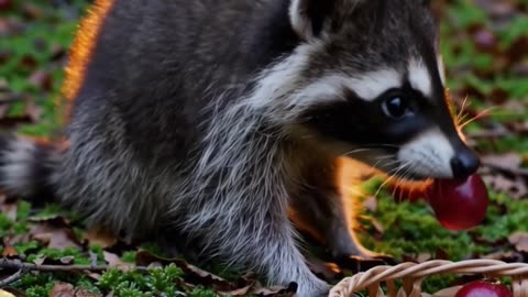 Rowdy Baby Raccoon Steals a Snack – Too Cute to Handle! 🦝🍇
