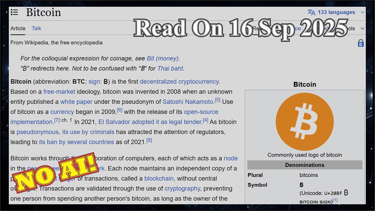 Bitcoin (No AI) - 16 September 2025