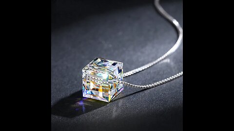 Fantastic Crystal Aurora Cube Necklace, with Sterling Silver Chain, Gift for Her