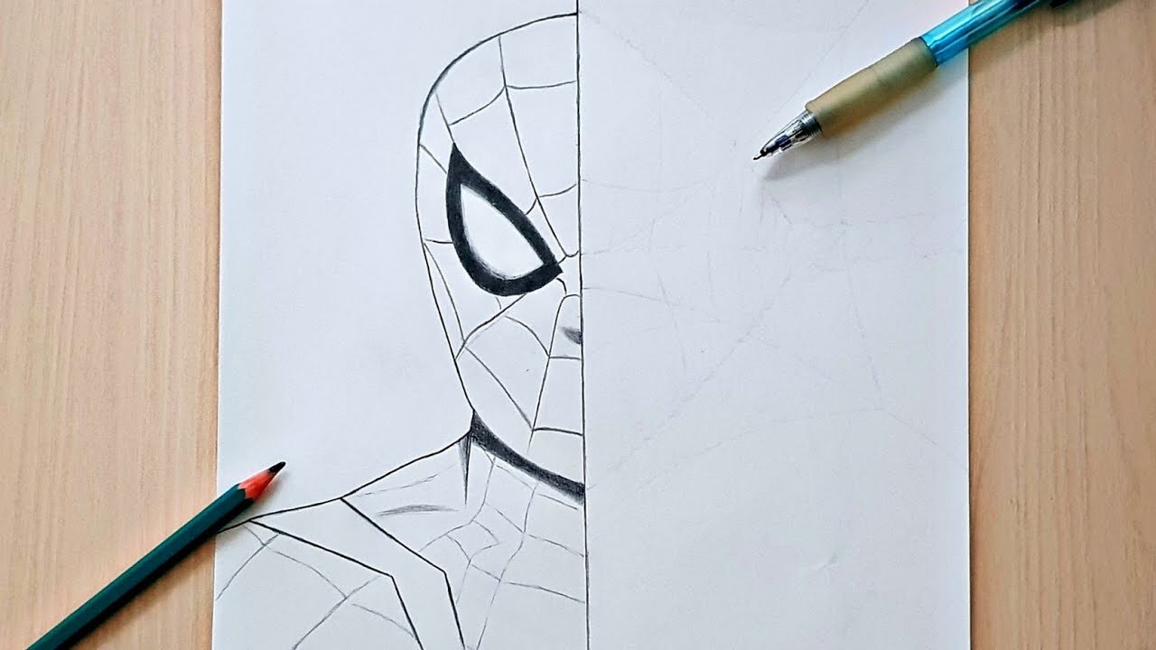 How To Draw Spider-Man No Way Home | spider man half face easy : Sketch