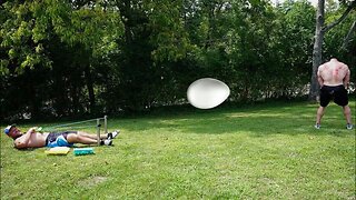 Mini Bodybuilder VS Egg Launcher!!!