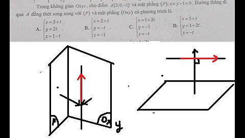 Toán 12: Trong không gian Oxyz, cho điểm A(2;0;-1) và mặt phẳng (P): x+y-1=0. Đường thẳng đi qua A